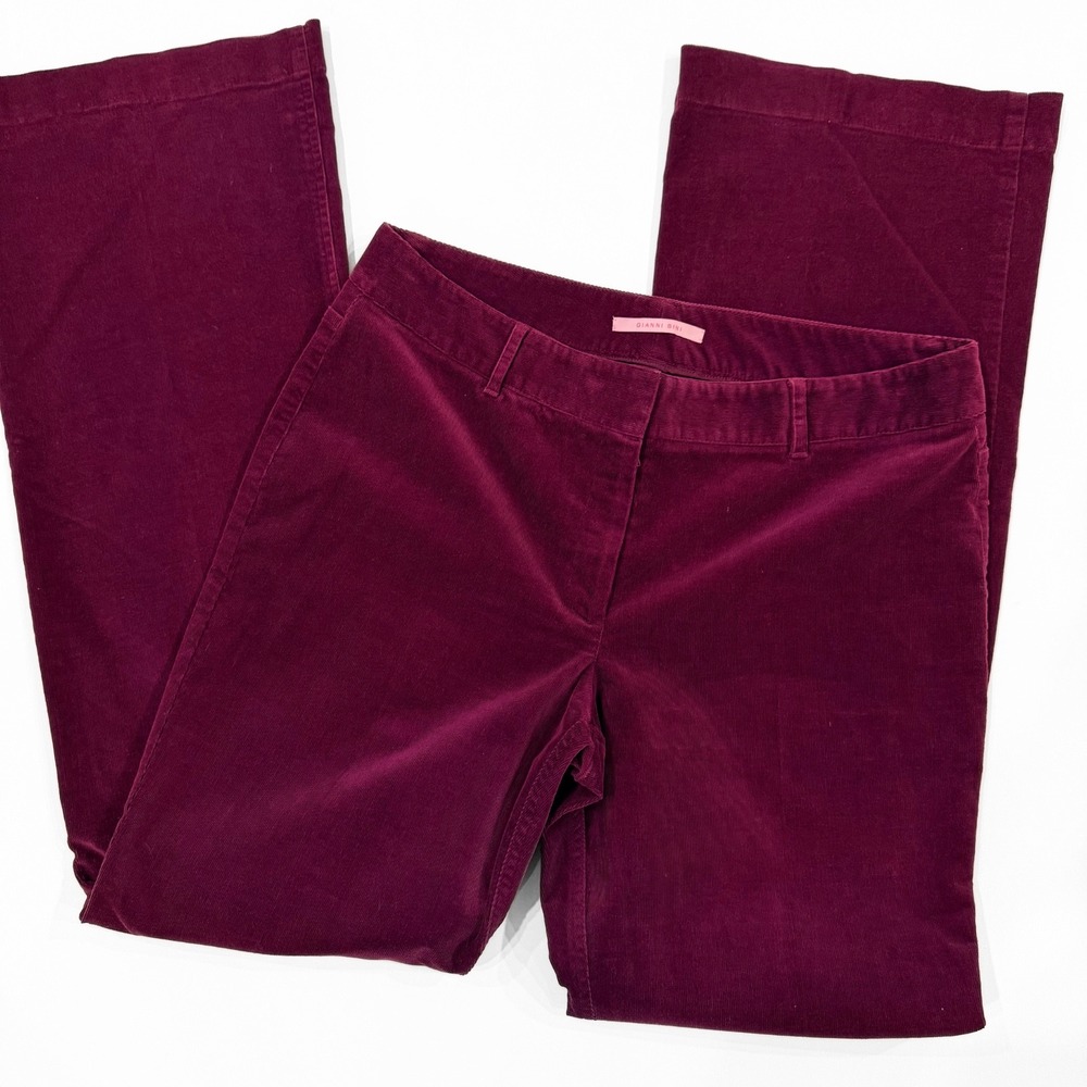 Gianni Bini Pinwale Corduroy Bootcut Flare Pants Burgundy 10 70s Vamp Romantic - Picture 4 of 7